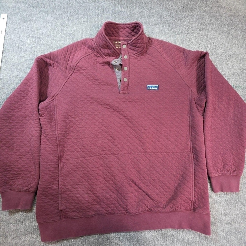 L.L. Bean Sweatshirt Mens XLT Big & Tall Red Quilted Snap Mock Neck Pullover